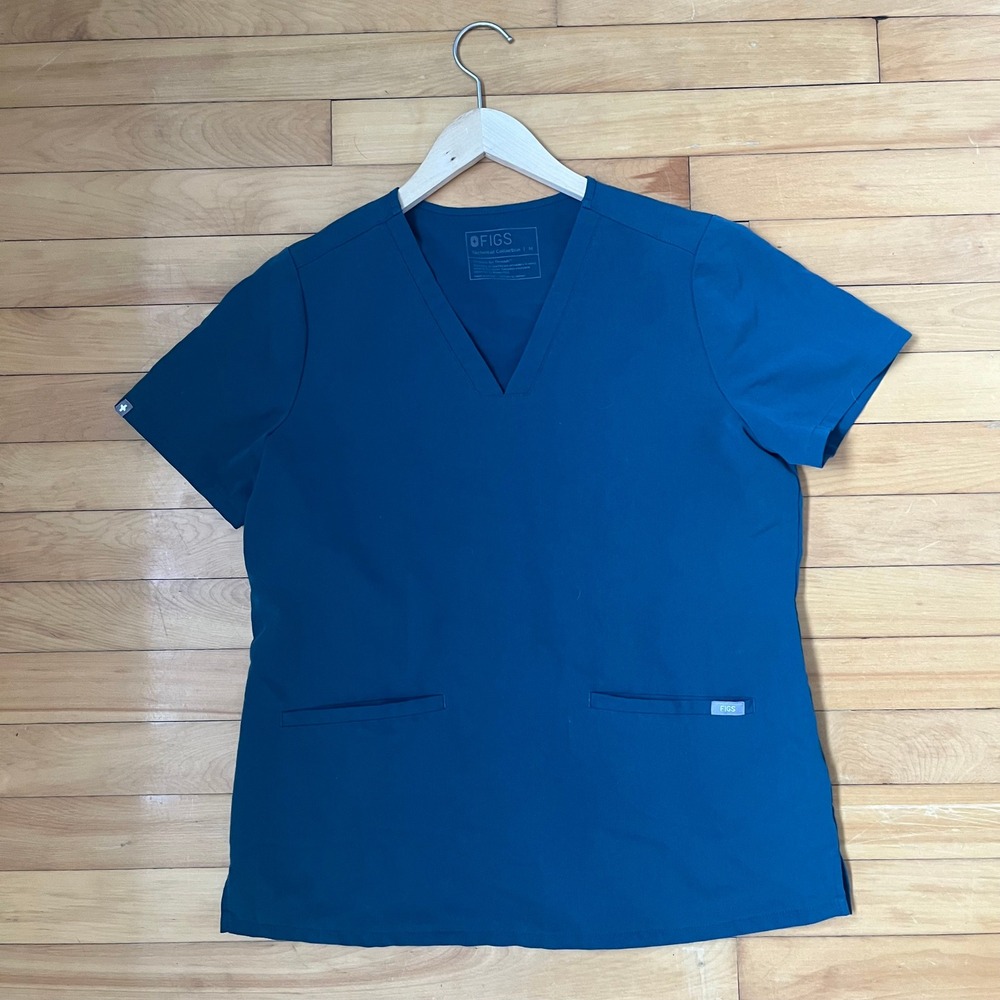 FIGS Technical Collection V-Neck Scrub Top Teal Blue Womens Medium Short Sleeve